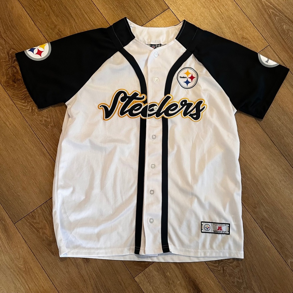 NFL Ultra Game Pittsburgh Steelers Baseball Jersey White Black Mens Medium